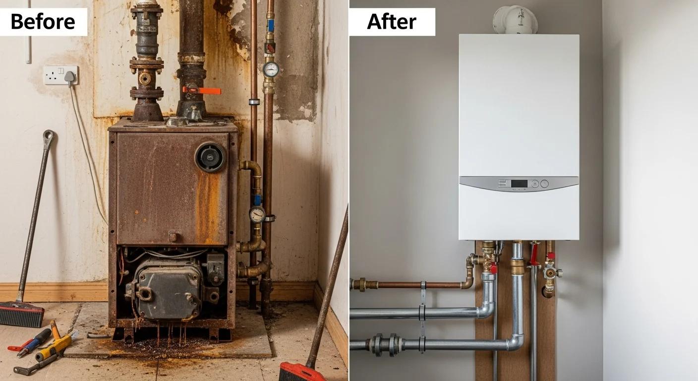 Before and After Boiler Repair and Replacement in Blue Springs MO - Pioneer Springs Plumbing Professional Boiler Service Results