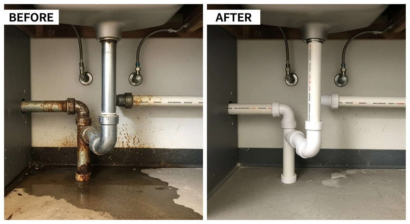 Before and After Pipe Repair in Blue Springs MO - Professional plumbing pipe replacement results
