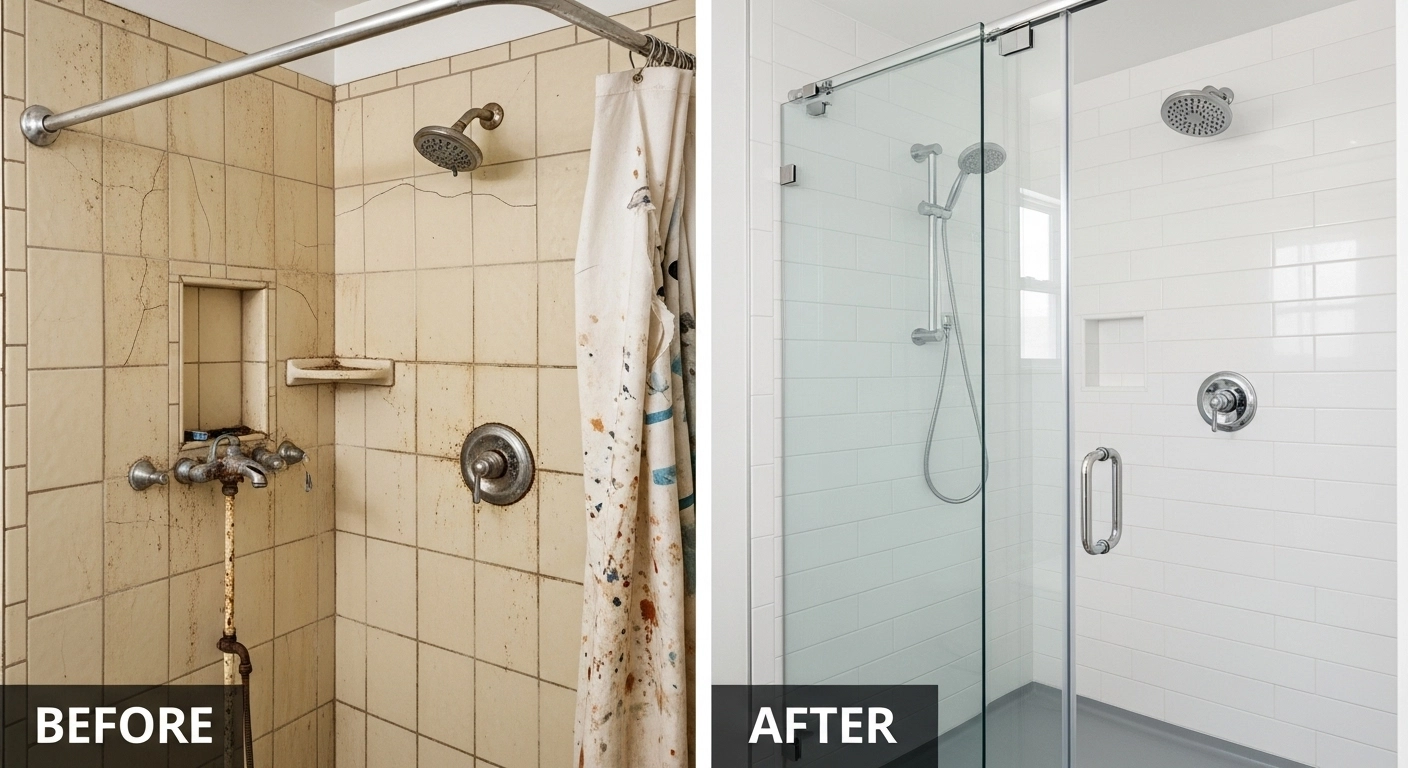 Before and After Shower Remodel in Blue Springs MO - Pioneer Springs Plumbing