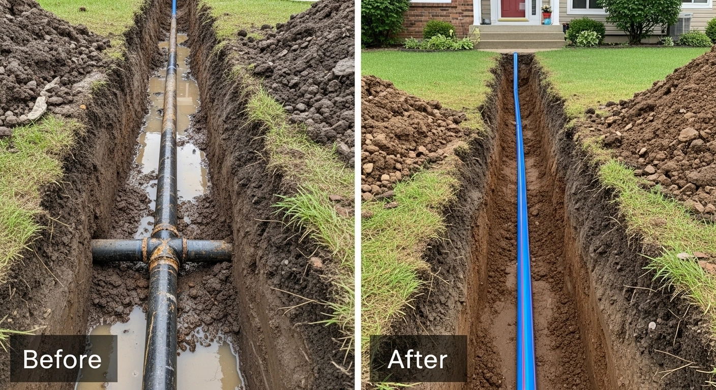 Water line repair and replacement service in Blue Springs neighborhood